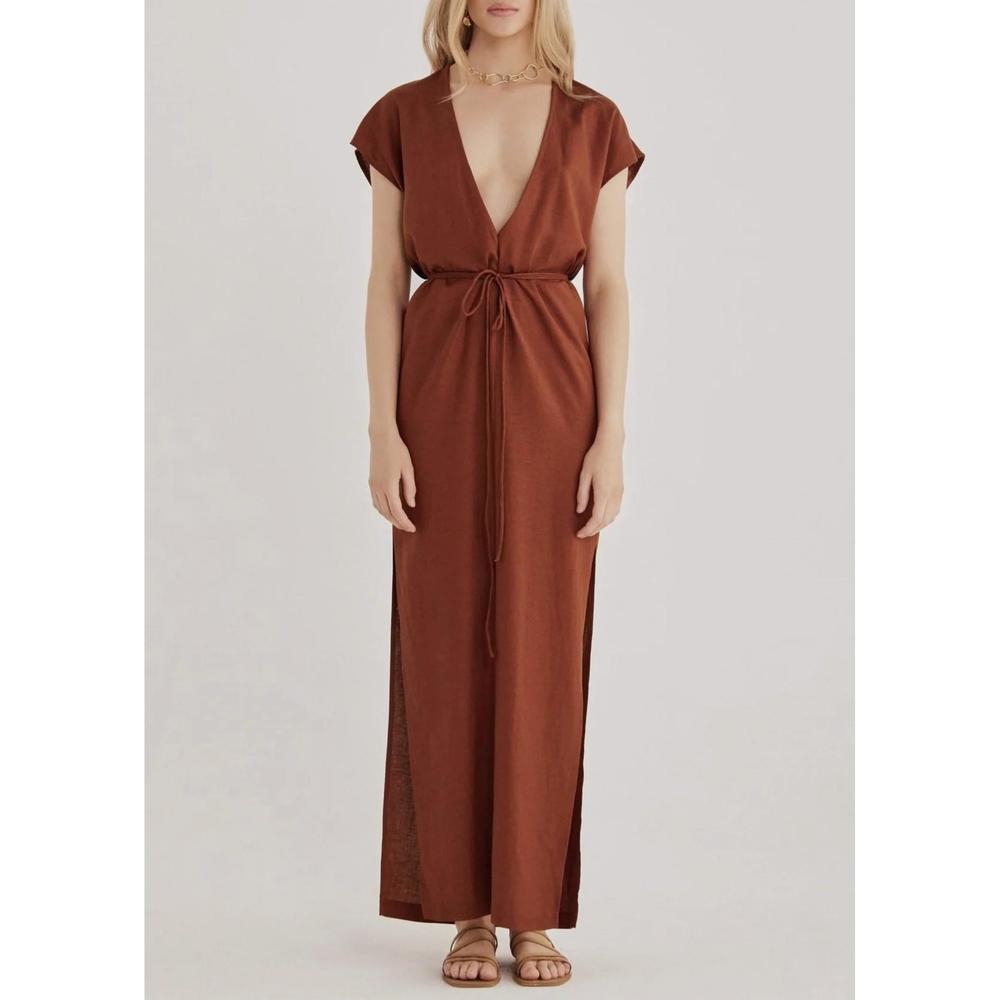 NEW RUMER roam kaftan dress in chocolate